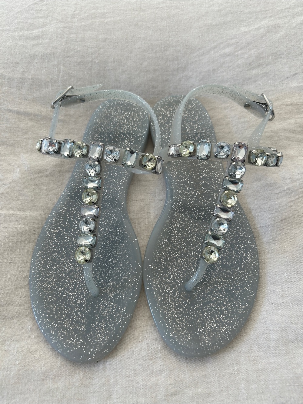 Stuart Weitzman Silver Sparkle Jeweled Jelly Sandals - Picture 3 of 8